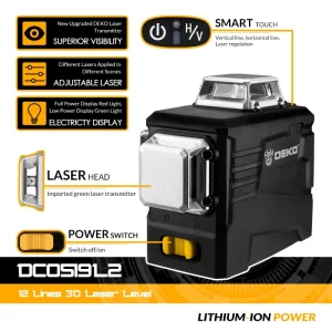 Αλφάδι λέιζερ Deko PB2-S1, 3 x 360 μοίρες, Πράσινες γραμμές, Εμβέλεια 30 μέτρα - Image 3